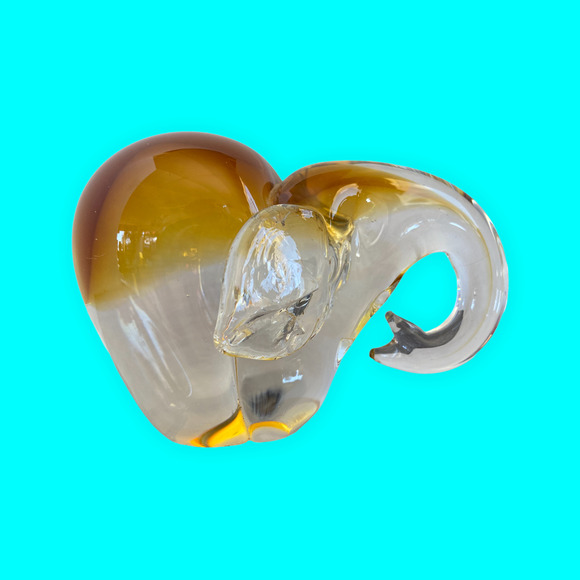 Art Glass Elephant 4” x 6.5” Gold to Clear Abstract Studio Art - Picture 2 of 4